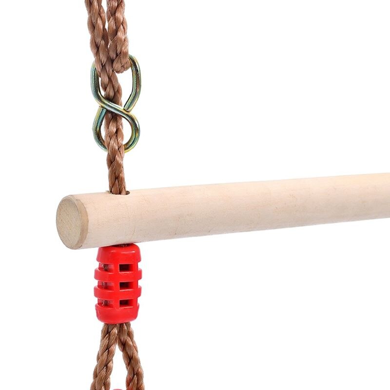 Kids Adult Indoor Outdoor Wooden Trapeze Swing Bar with Plastic Rings for Children Sport
