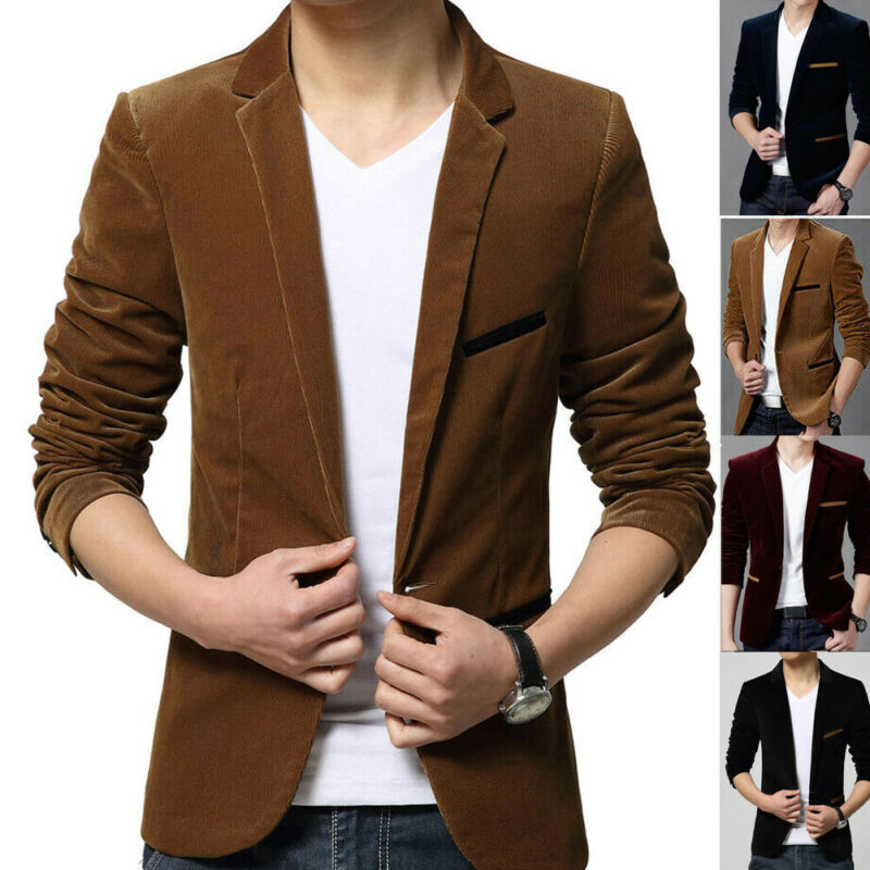 Fløyel menns formell dress blazer frakk business casual en knapp slim fit jakke topper