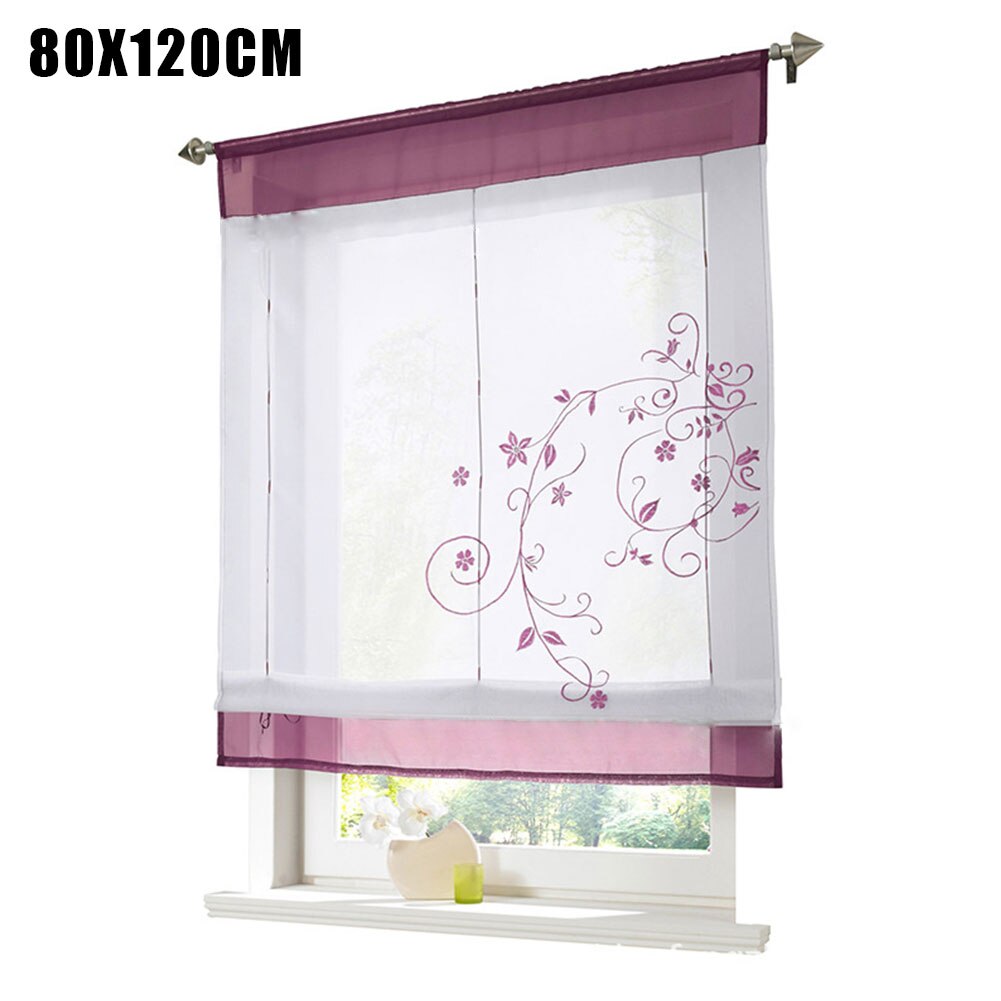 Vardagsrum stång ficka persienner kök fönster skugga romersk gardin kontor halvgenomskinlig kort blommig broderi sovrum panel: Lila / 80 x 120cm