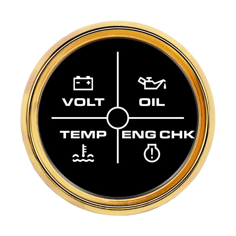 52 Mm Alarm Gauge Meter Volt/Olie/Water Temp/Check Engine 4 Led Alarm Indicator Gauge Voor auto Boot 9 ~ 32V Met 7 Kleuren Achtergrondverlichting: black god
