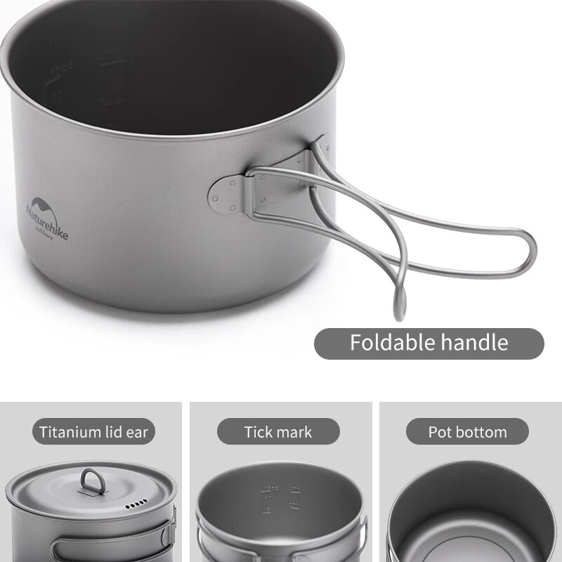 Naturehike Outdoor Titanium Pot stoviglie pentole padella Picnic ultraleggero pentola singola 2-3 persone Picnic campeggio pentola