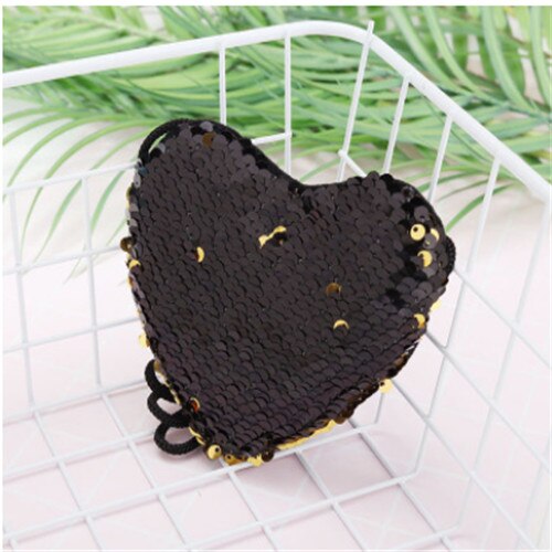 Sequins Loving Heart Kids Coin Purses Girls Mini Messenger Bag Shoulder Bag Ladies Small Sequin Coin Purse Child Bag: Black