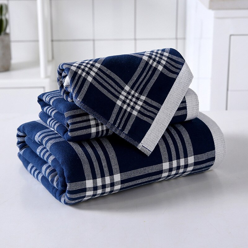 100% cotton bath towel set Xinjiang long-staple cotton set towel bath towel three-piece square set towels bathroom set: Blue