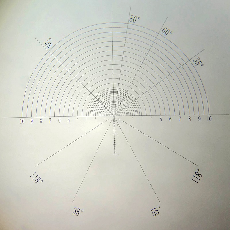 980 Tilt Graticule Semicircle Range Deflection Fan Rulers Microscope Micrometer with Angle Reticle