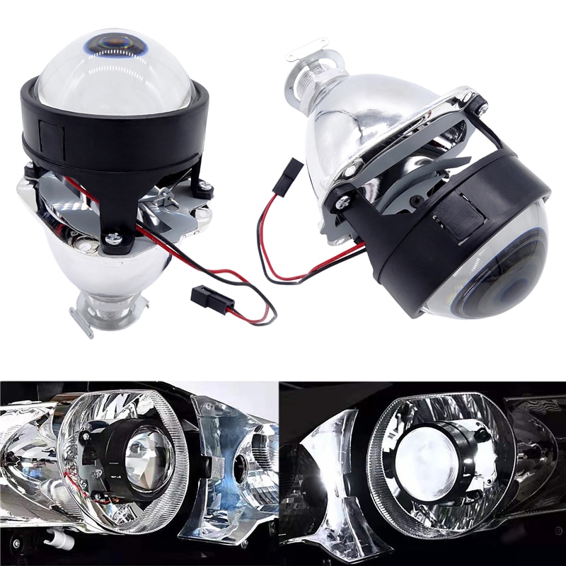1 Pcs Universele 2.5 inch Bi xenon HID mini Projector Lens Silver Lijkwade H1 Xenon LED Lamp H4 H7 Motorfiets auto Koplamp