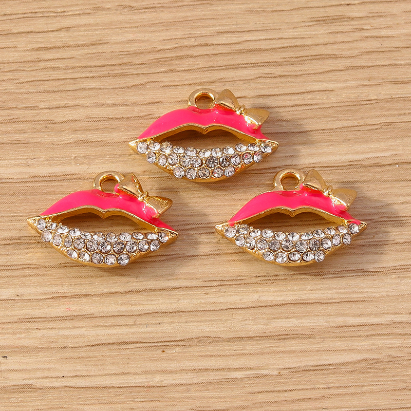 10 Uds. Mezcla de lindos esmaltados para mujer, labios, lápiz labial, colgantes para hacer joyas, pendientes, collares, pulseras, suministros para manualidades DIY: Chapado en platino