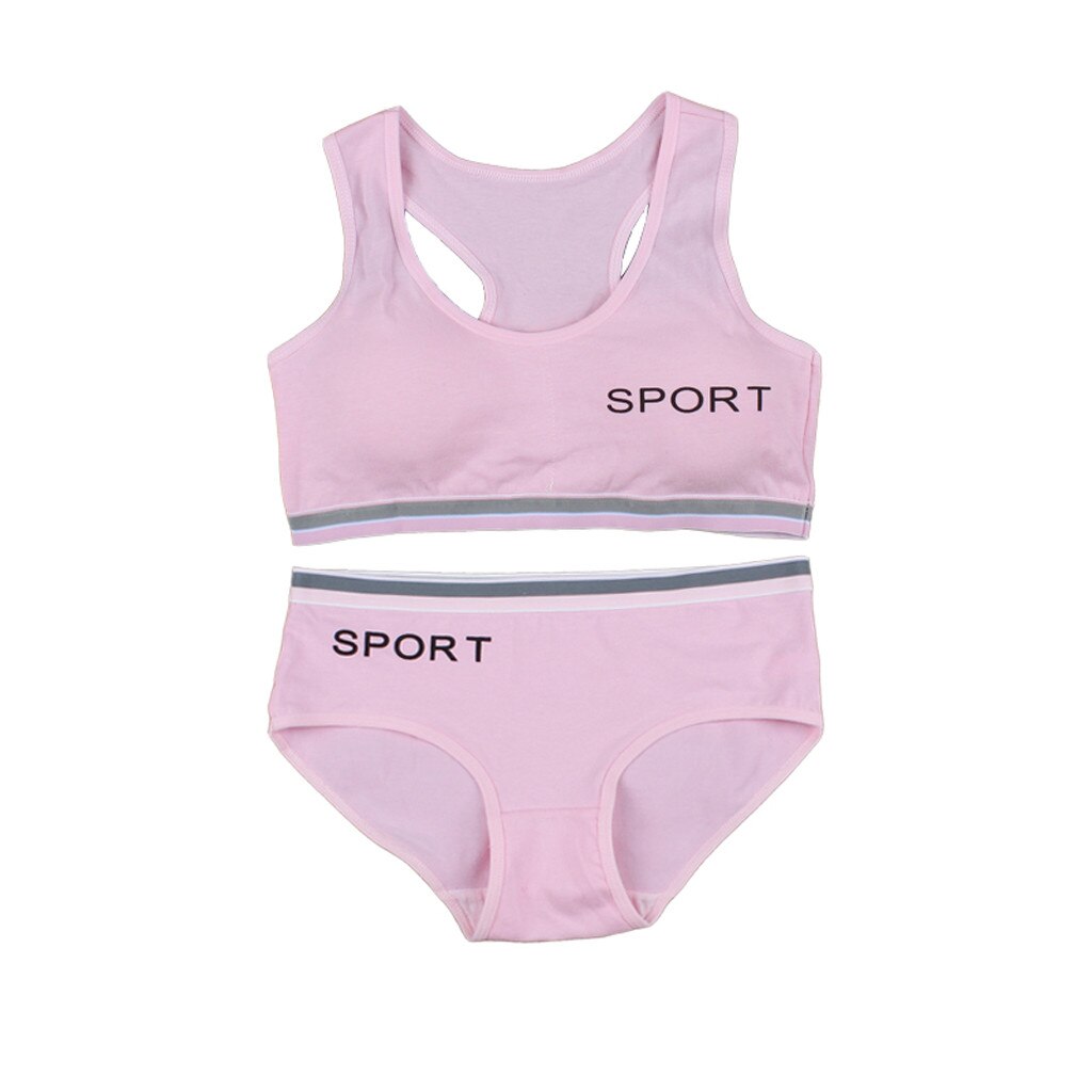 Teen Girls Underwear Bra Vest Children Underpants Briefs Training Bra Soft Breathable sports Gym 2 Piece Under Set Clothes: Pink