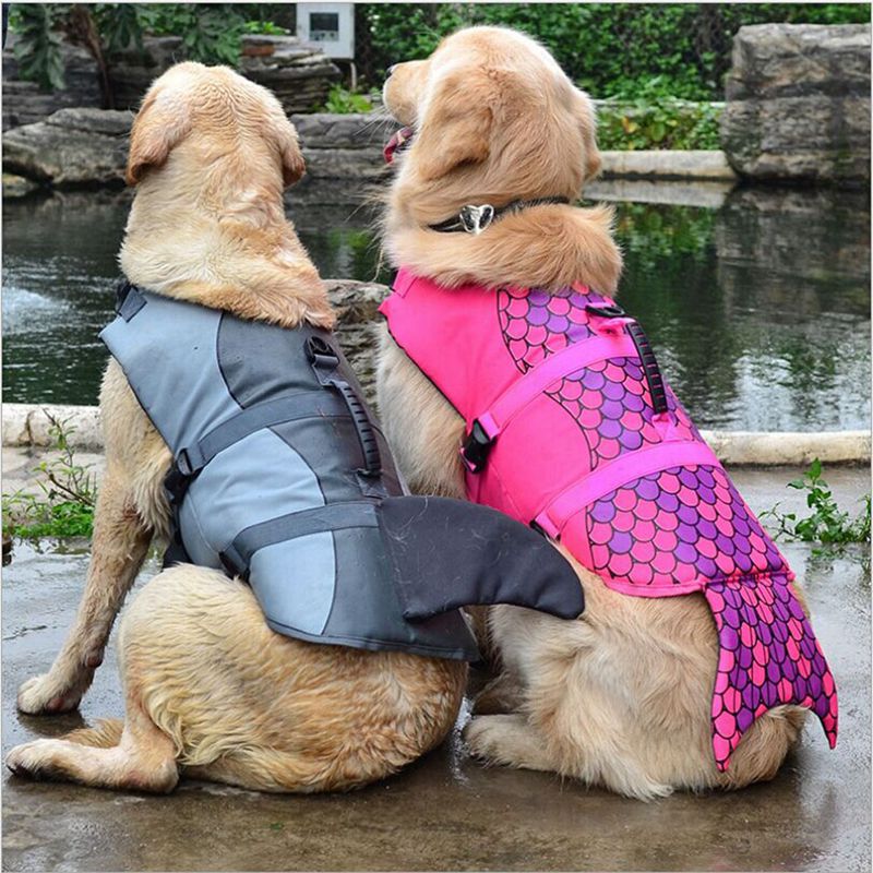 Pet Dog Life Jacket Safety Life Vest Collar Harness Saver Pet Dog Swimming Preserver Summer Swimwear Mermaid Shark For Puppy