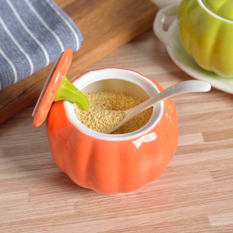 ceramic cruet seasoning jar set home kitchen MSG pumpkin oil salt cans seasoning box WF4091535