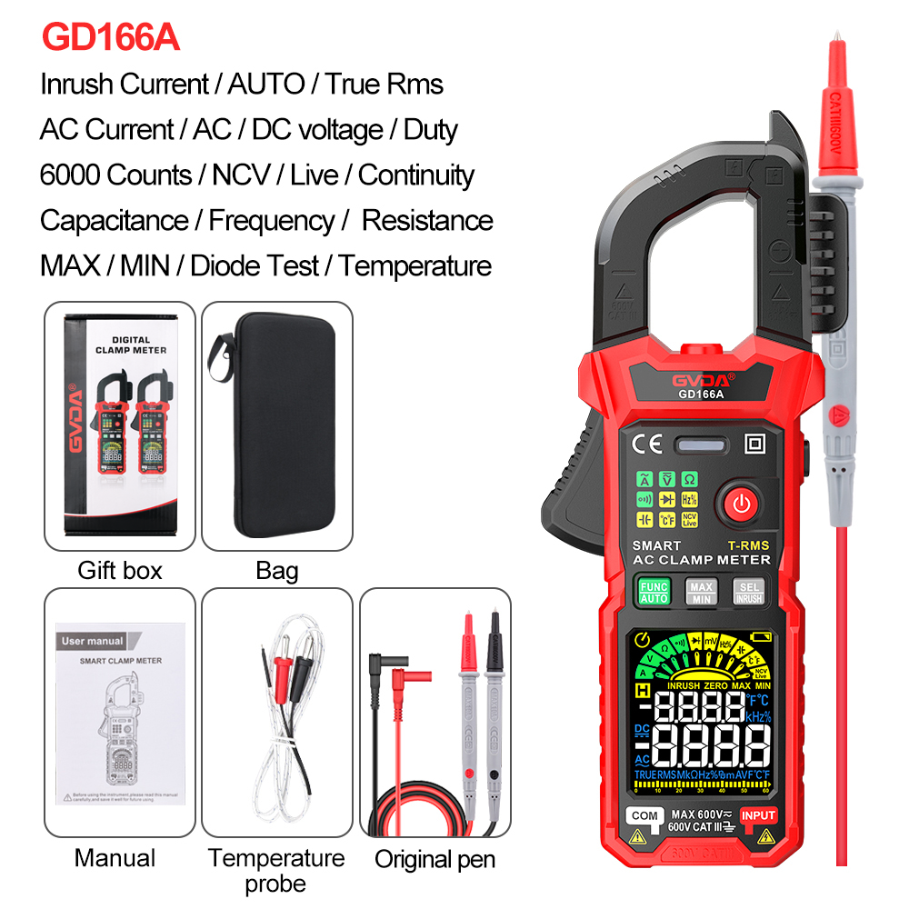 GVDA Clamp Meter Digital Multimeter True RMS Auto Range NCV DC AC Voltage Tester Voltmeter Smart Multitester: Pink