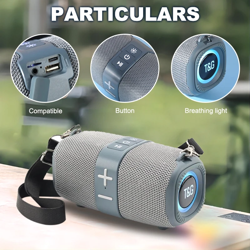 T&G TG667 Altavoz Bluetooth portátil con luz LED cruzada para exteriores, nivel de apariencia pequeño y alto, Compatible con USB/AUX/TF/FM