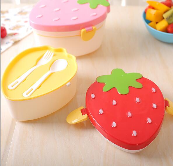 1PC Two layers Cute Strawberry Shape Lunch Boxs Food Fruit Storage Container Portable Bento Box Anti Leakage Food NV 002