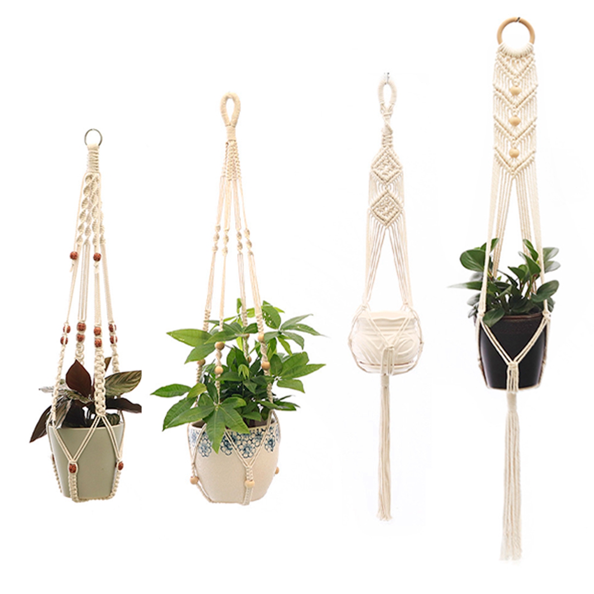 Macramé hecho a mano colgador de plantas cestas soporte para macetas balcón colgante maceta cesta decoración cuerda de elevación suministros de jardín para el hogar