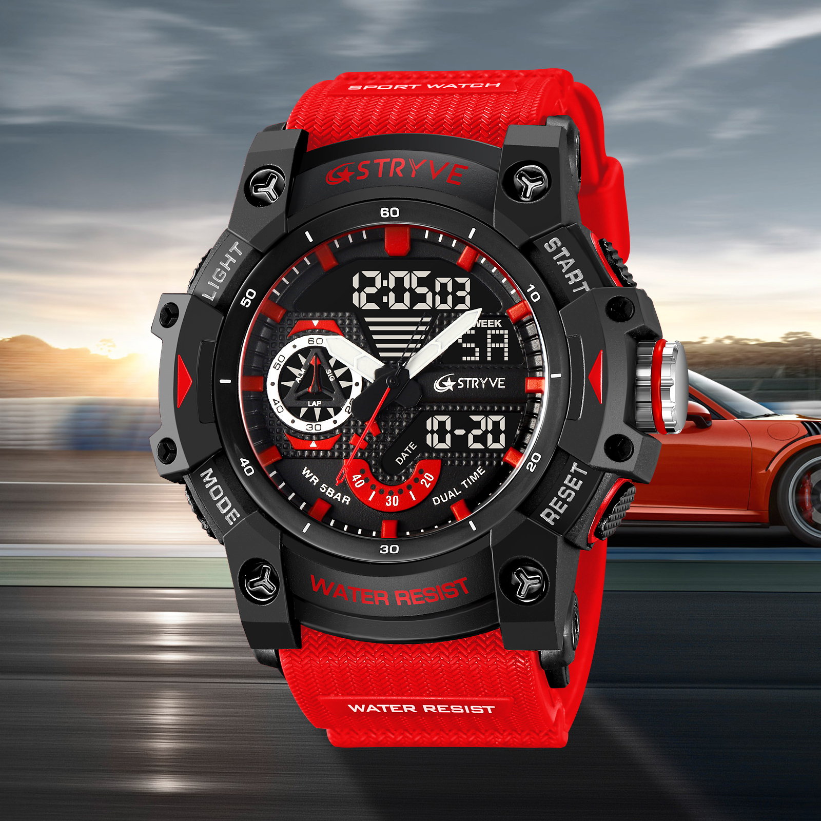 STRYVE Watch 8029 Popular Sports Men's Watch Good Analog-Digital Dual Movement Calendar Luminous Waterproof Watches
