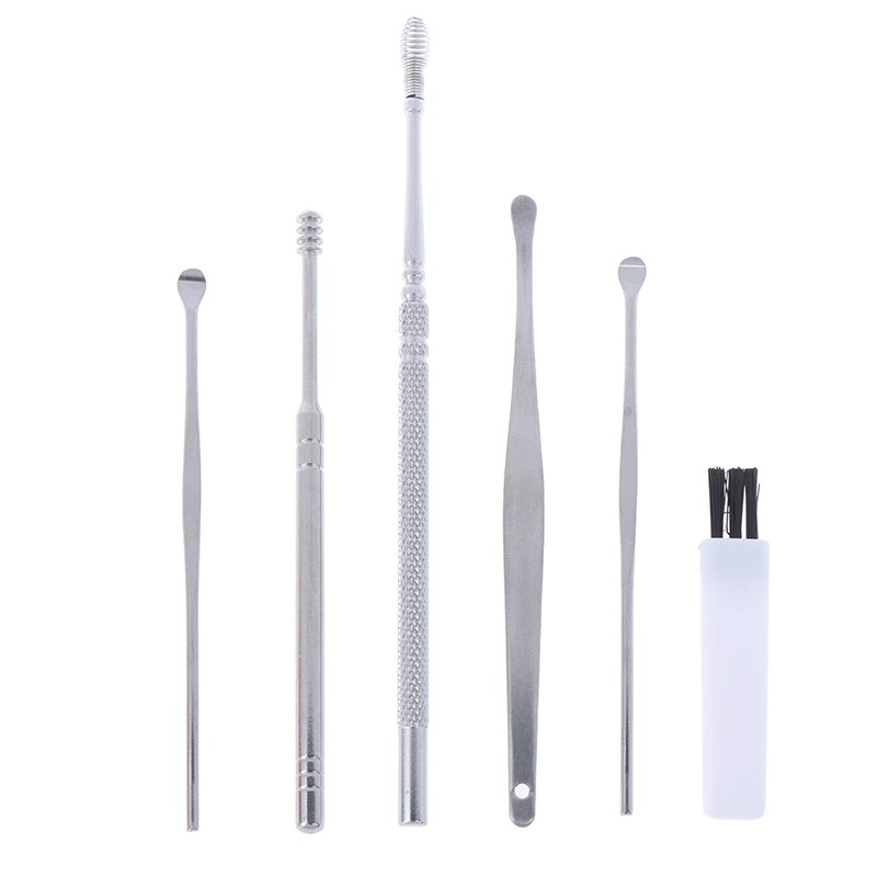 1/6Pcs Set Rvs Spiraal Draagbare Earpick Lepel Oor Tikken Oor Clean Ear Wax Remover Oor Zorg beauty Tool Kit