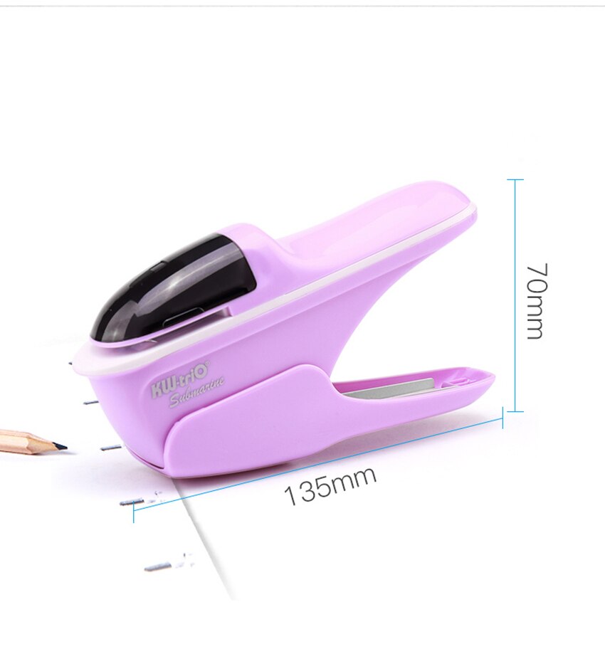 Stapleless Stapler Nail-free Stapling Machine Paper Fixed Students Stationery Office Supplies Safe Staplers Books Binding: Purple 