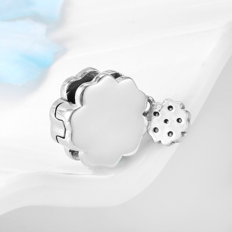 Fairy tale Beautiful White dahlia and pink Enamel 925 Sterling Silver Beads Clips Fit Original Reflection Bracelet Fine Jewelry