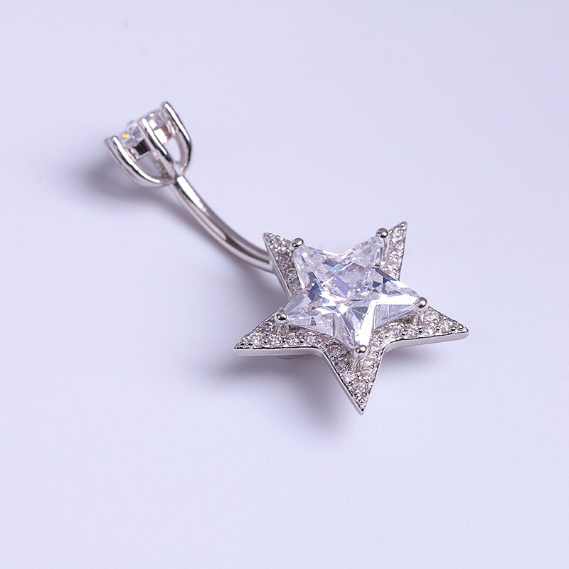 Anillos de ombligo de Plata de Ley 925 con forma de estrella CZ Piercing para el vientre joyería corporal para mujeres 1 Uds