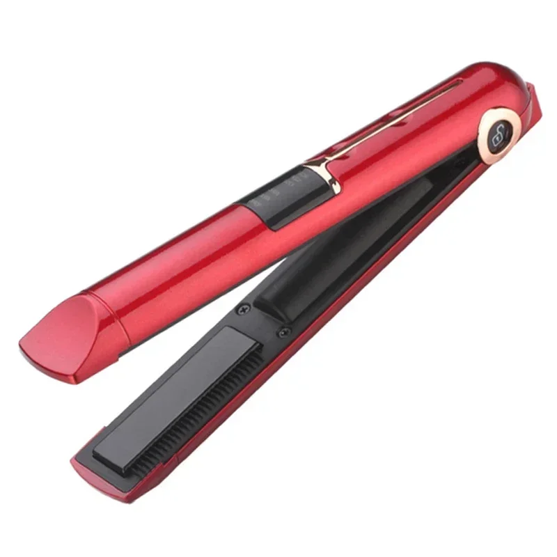 Tragbarer, kabelloser haarglätter mit powerbank-funktion, wiederaufladbarer haarglätter und lockenstab für zuhause und reisen: Rot