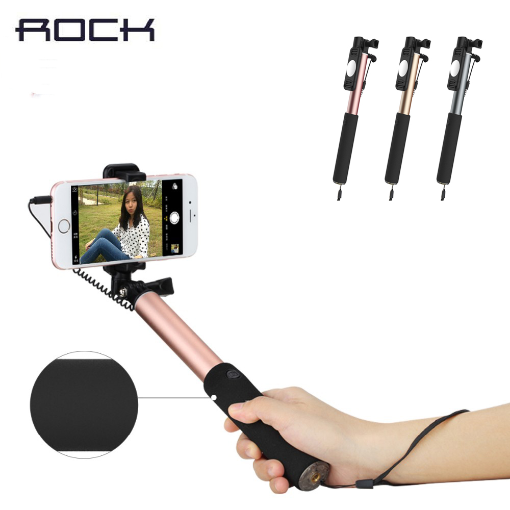Op Verkoop Rock Monopod 3.5 Mm Draad Control Universal Mini Selfie Sticks Voor Iphone Voor Huawei Voor Xiaomi Селфи Палка