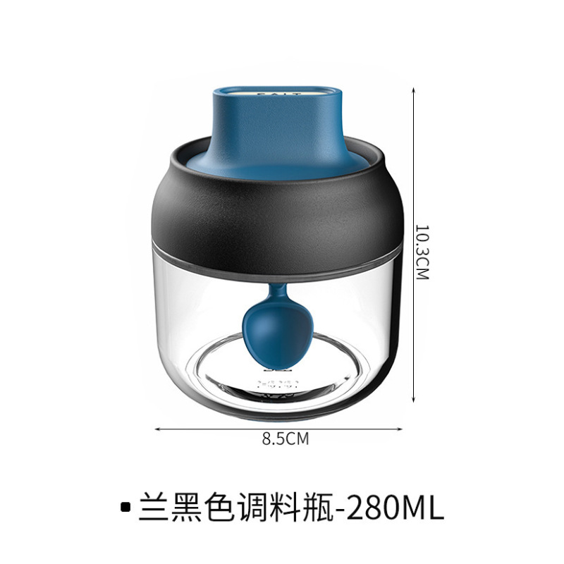 Keuken Glazen Kruiden Flessen Glas Suiker Zout Honing Opslag Jar 280Ml Kruiden Opbergdoos Met Borstel Lepel Deksel Accessoires 1Pc: Blue-spoon