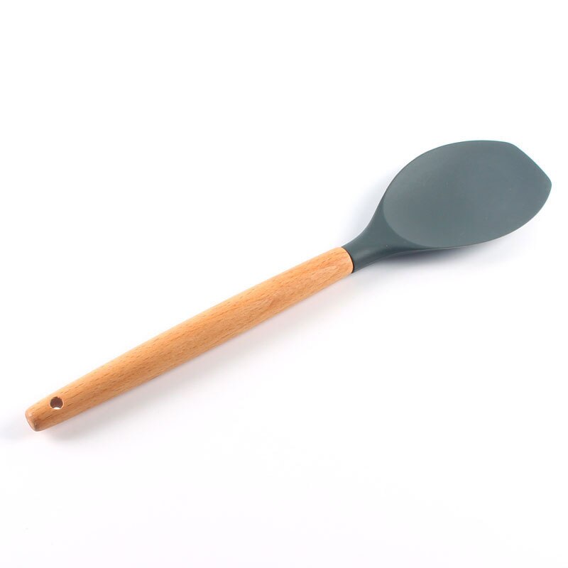 12Pcs Silicone Cooking Utensil Set Wooden Handle Spatula Soup Spoon Brush Ladle Pasta Colander Non-stick Cookware Kitchen Tools: Salad shovel