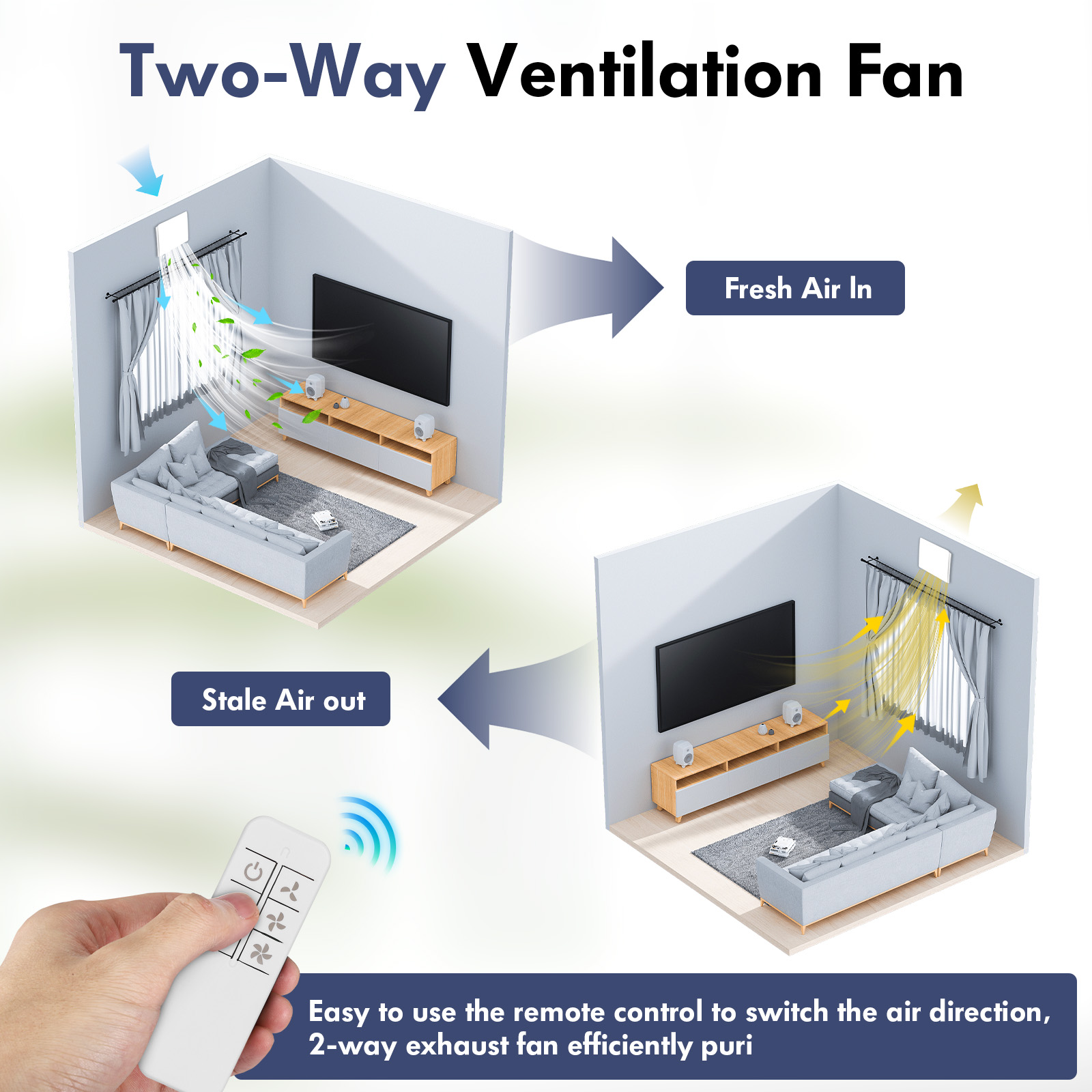 100mm 4" Extractor Fan Bathroom Kitchen Remote Control Two-Way Multifunction Max 5.7W 7 Speeds Silent Timer EU/UK Plug