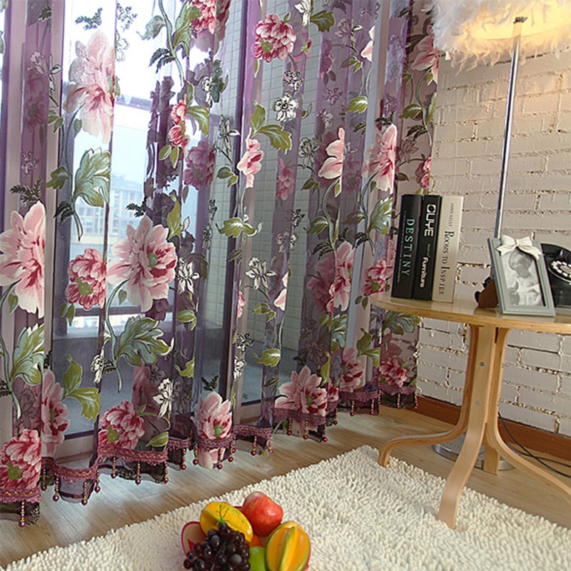 Mengxiang bloemenstof transparante tule gordijnen voor woonkamer kinderen slaapkamer keuken deur gordijnen voor raam zwarte cortinas