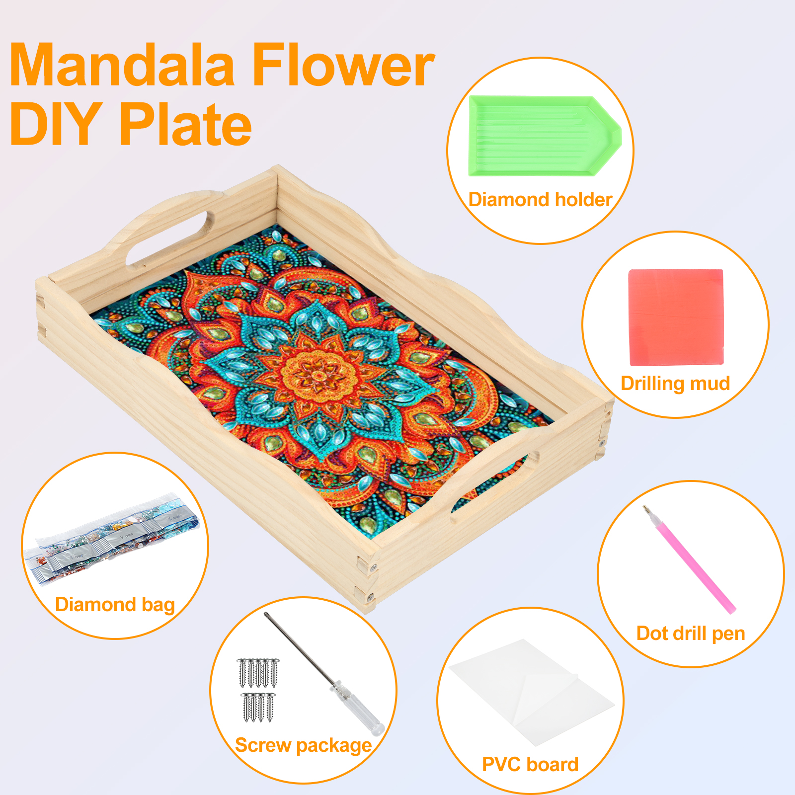 kit vassoio da portata con diamanti fai da te vassoio per alimenti con diamanti fai da te vassoio da portata in legno con diamanti in stile fiore colorato con manici per il cibo