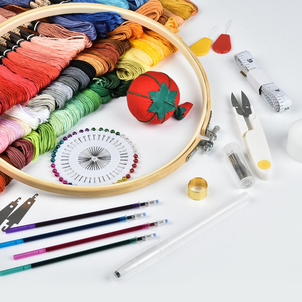 100pcs Random Color Embroidery DIY Silk Line Branch Threads Cross Stitch Thread Needle Set Thread Punch Stitching Knitting Kit