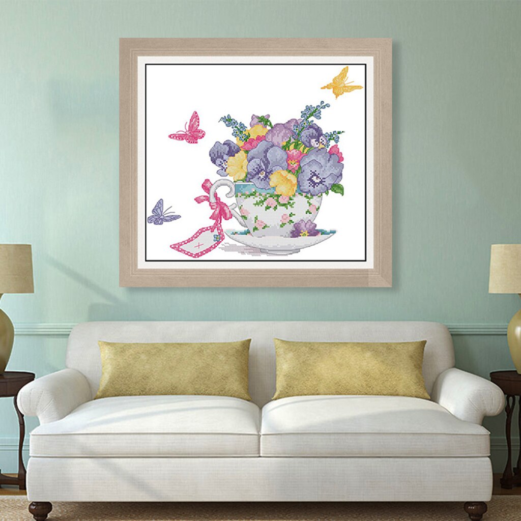Butterfly And Flower Cross Stitch Kit Embroidery Painting DIY Wall Decor
