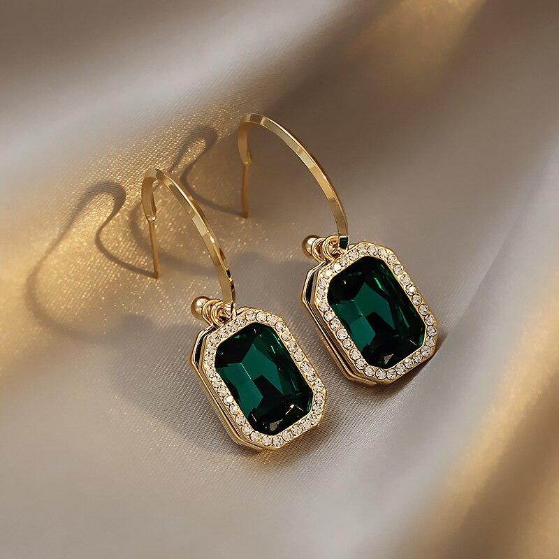 Vintage Groene Hart Crystal Earring Vrouwen Bruiloft Vierkante Zirkoon Oorbel Sieraden Engagement Banket Anniversary: ER21Y0893