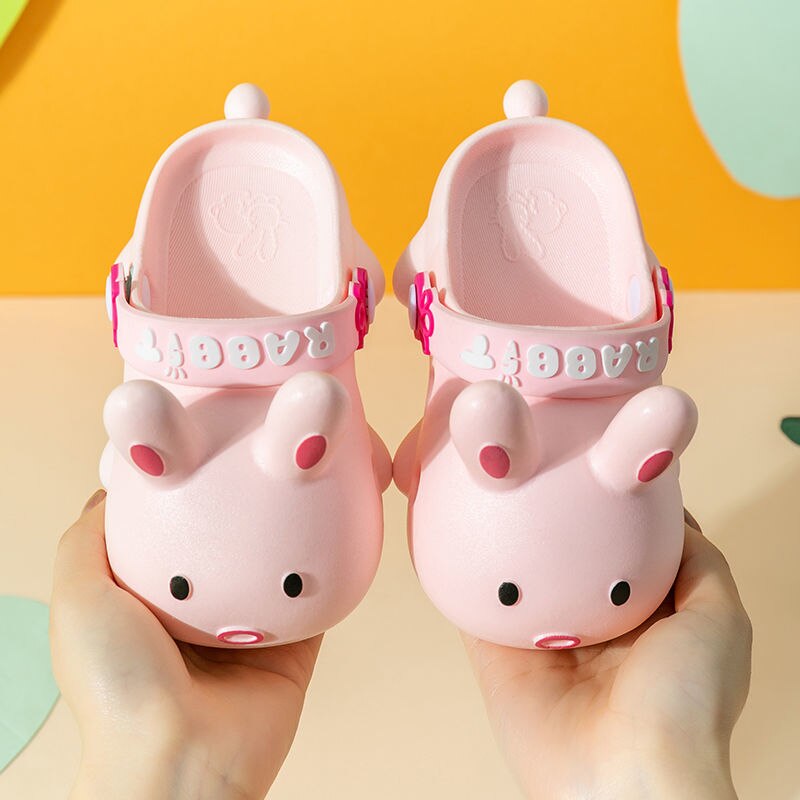 Unisex Pink Rabbit Children Sandals Summer Comfort Non-Slip Soft Sole Kids Clogs Outdoor Beach Sandals Girls Bathroom Slippers