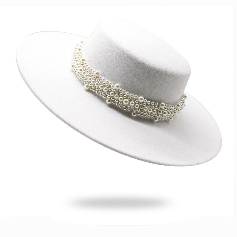 Gorro con lazo redondo para mujer, sombrero de ala ancha con perla y cadena, sombrero de playa, imagen , novedad, primavera y otoño