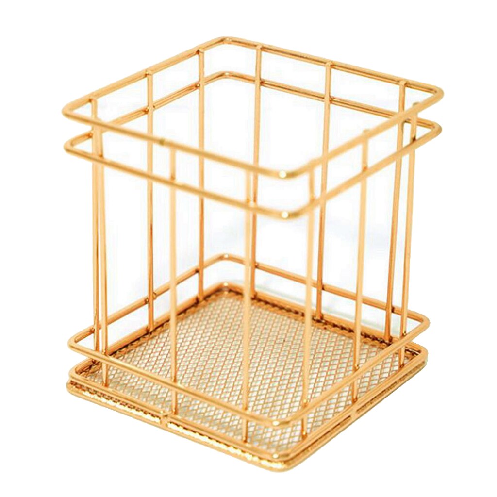 Desktop Countertop Organizer Makeup Gardern Wire Storage Basket Bin Box: Golden Cube