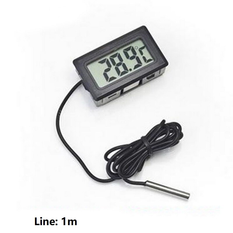 Mini sensor fugtighedsmåler termometer hygrometer gauge til køleskab akvarium digital lcd indendørs praktisk temperatur: Sort 1m linje