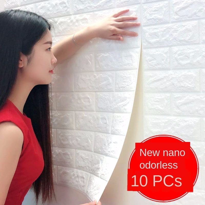 10Pcs/Lot PE Foam 3D Wallpaper DIY Wall Stickers Wall Decor Embossed Brick Stone Wallpaper Kids Bedroom Living Room House Poster