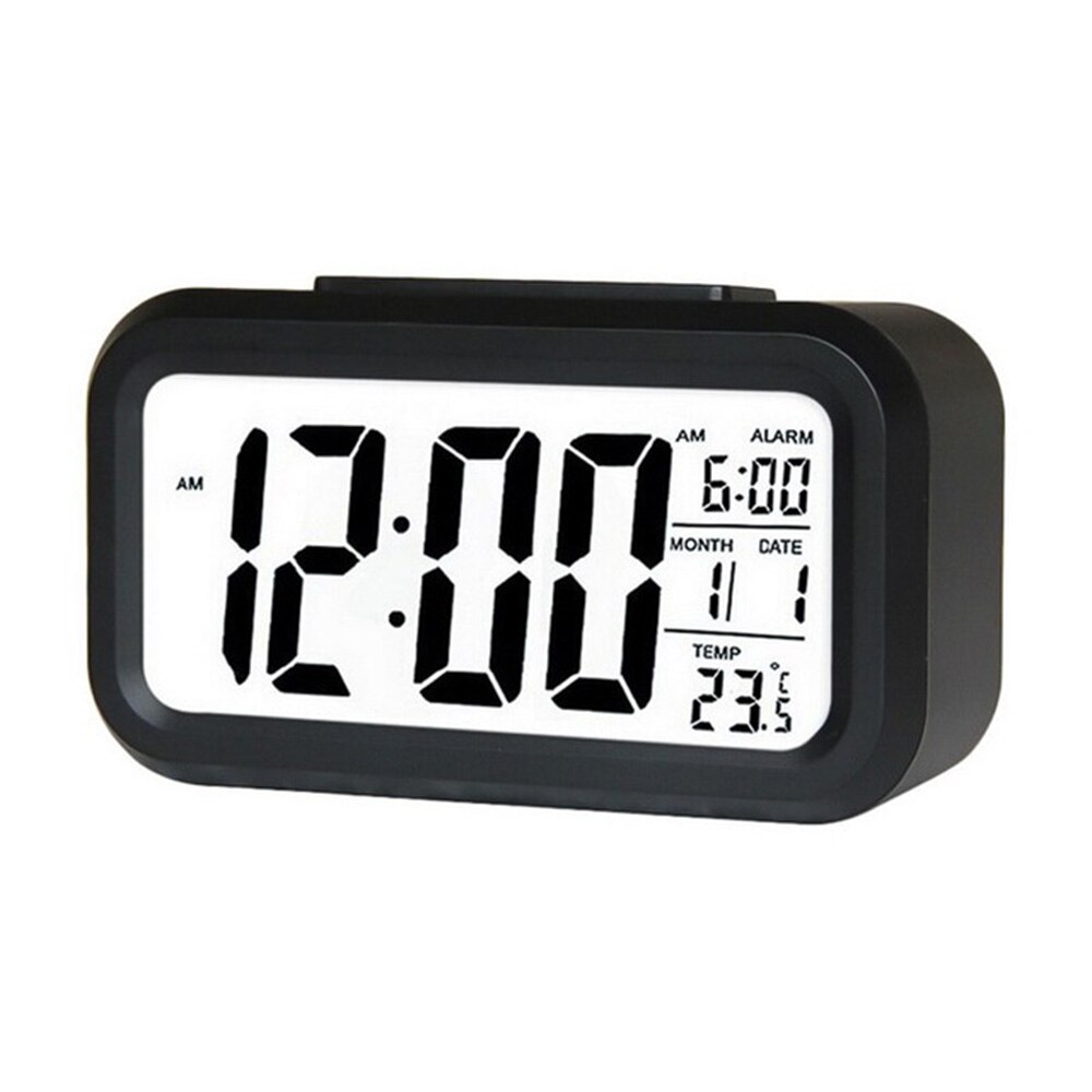 Smart Digital Alarm Clock with Date and Temperature Snooze Button on Top Battery Operated Rectangle Desk Clock with Night Light: Black