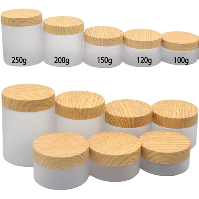 30 Stücke 100/120/150/200/250g Haustier Leere Kunststoffdose Nachahmung Holzmaserung Deckel Gesichtscreme Kosmetikbehälter Wiederverwendbare Nachfüllbare Gläser