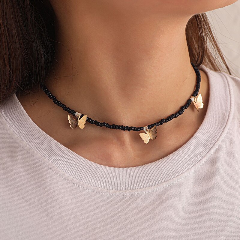 Boho-stijl kleine kralen vlinder hanger ketting voor vrouwen boho korte choker bedel boho ketting coole nek sieraden