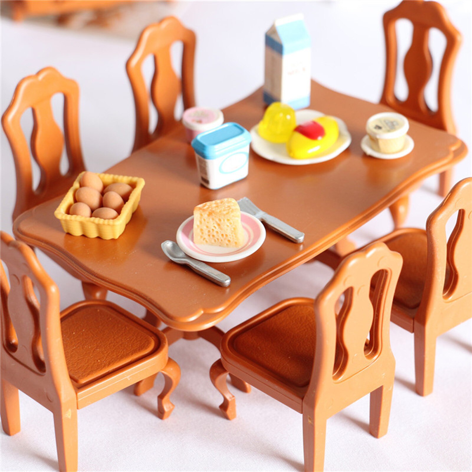 Dollhouse Mini Cute Plastic Furniture Model Miniature Table Chair Set Home Decor