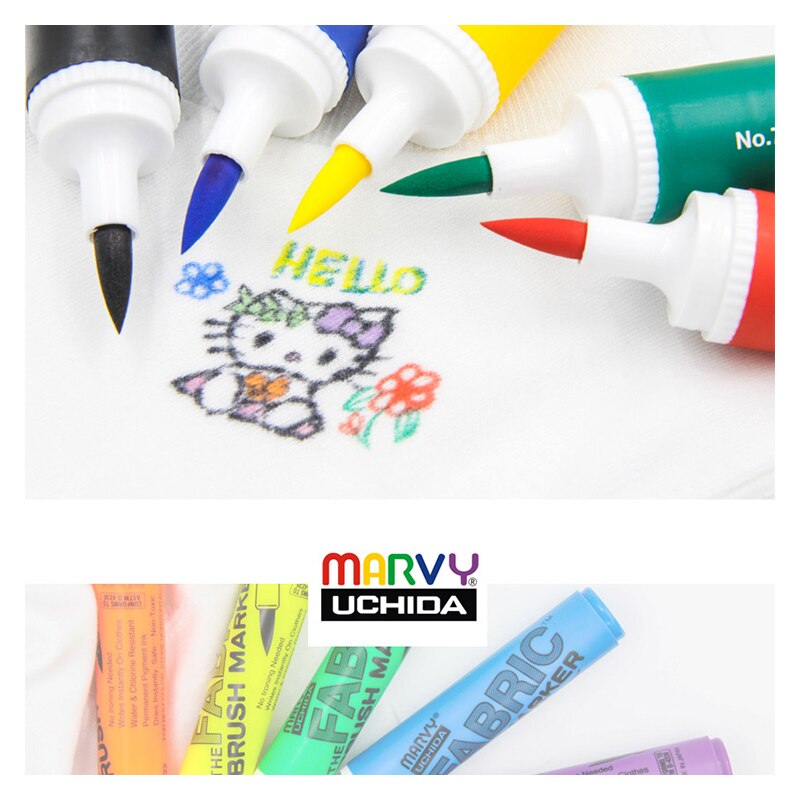 Marvy-Conjunto de rotuladores de punta suave para suéter, bolígrafo de pincel de tinta con Alcohol para tela de Graffiti, resistente al agua, Pe, 722, 6 uds.