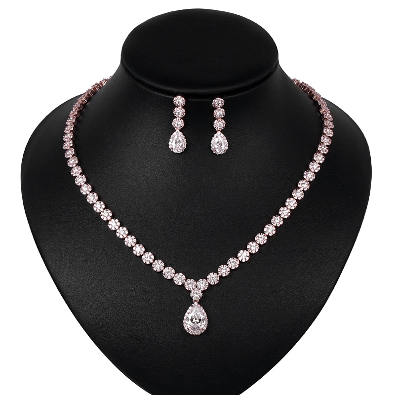 WEIMANJINGDIAN – ensemble de bijoux de mariée, collier et boucles d&#39;oreilles en cristal de zircone cubique en forme de goutte de poire et de fleur