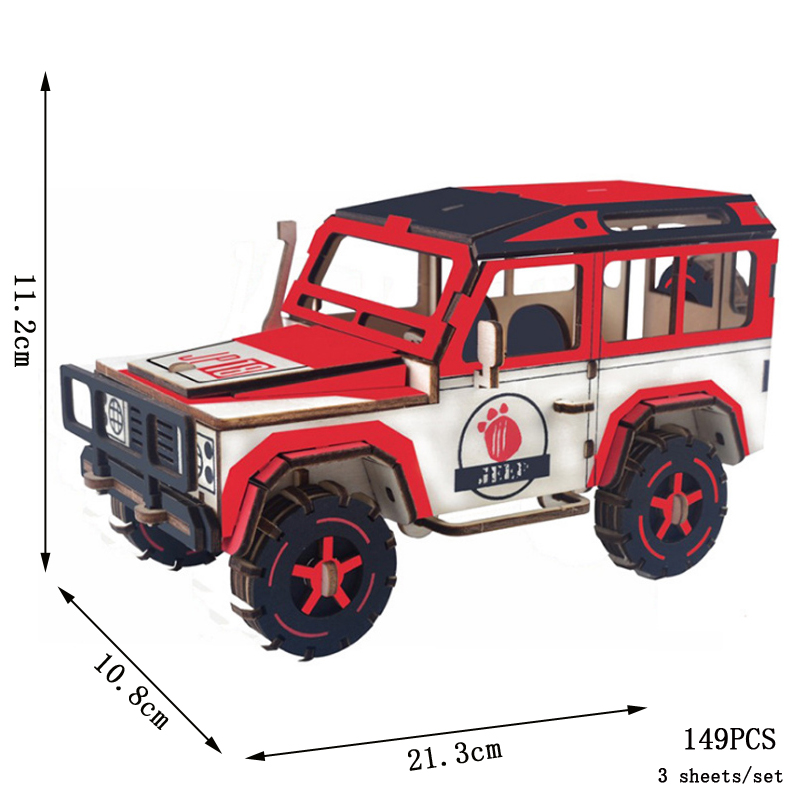 3D Wooden Puzzle Retro Bus European-style Campervan Assembled Car Model DIY Hands-on Ability Cultivate Toys For Children: Blue