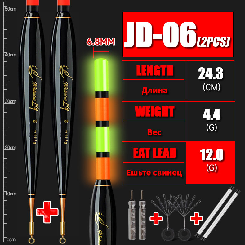 WAKASUI 2PCS/Set LED Electronic Rock Fishing Float With A Long Distance Of 6.8MM High Sensitivity Short Night Fishing Float: Dark Grey