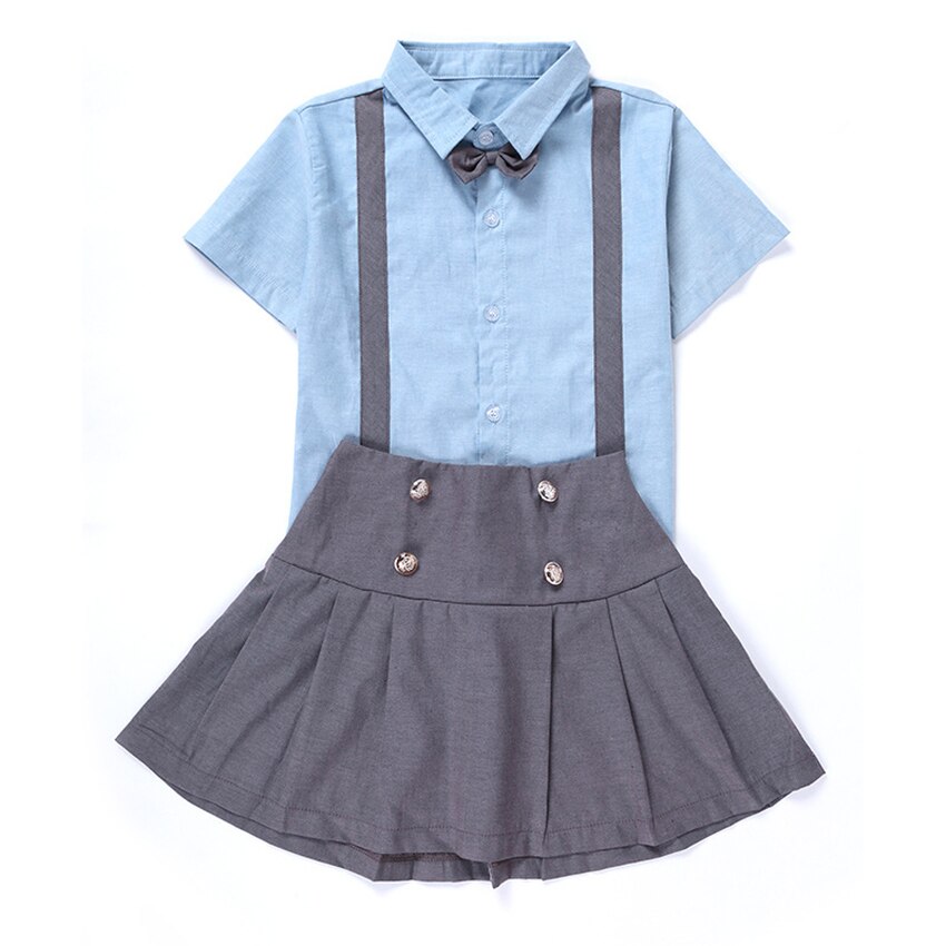 Boys Girls School Uniforms Kids Class Clothing Set Summer British Style Strap Bow Chorus Costumes Children 100-180cm Team Wear