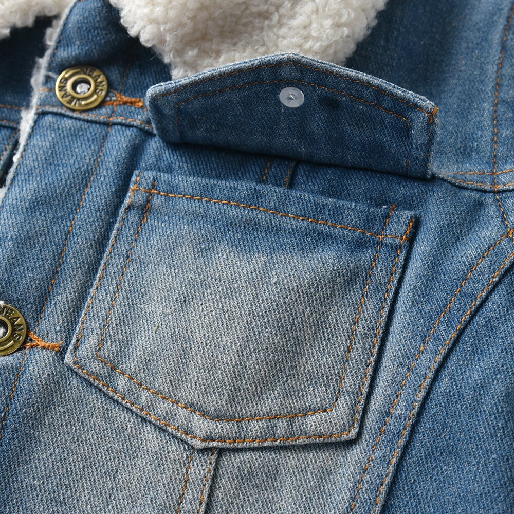 Winter Baby Jongens Dikke Warme Denim Jas Jassen Kraag Fleece Voering Kinderen Bovenkleding Jean Tops Kinderkleding