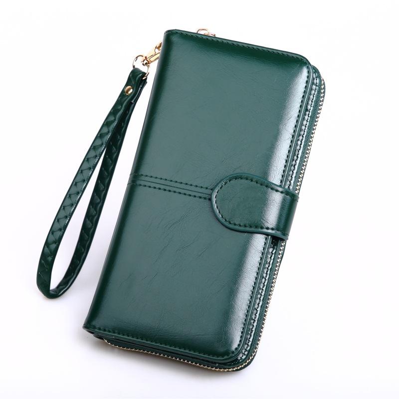 Frauen brieftasche Top Wachs öl haut material lange geldbörse zipper clutch bag armband haspe telefon brieftasche frauen brieftaschen und geldbörsen: Green