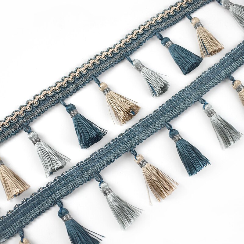 1/2Meters Meetee 85mm Wide Curtain Trim Tassels Lace Fringe Ribbon DIY Handmade Mantle Sofa Hometextile Decortion Accessories: BlueGray / 1Meter