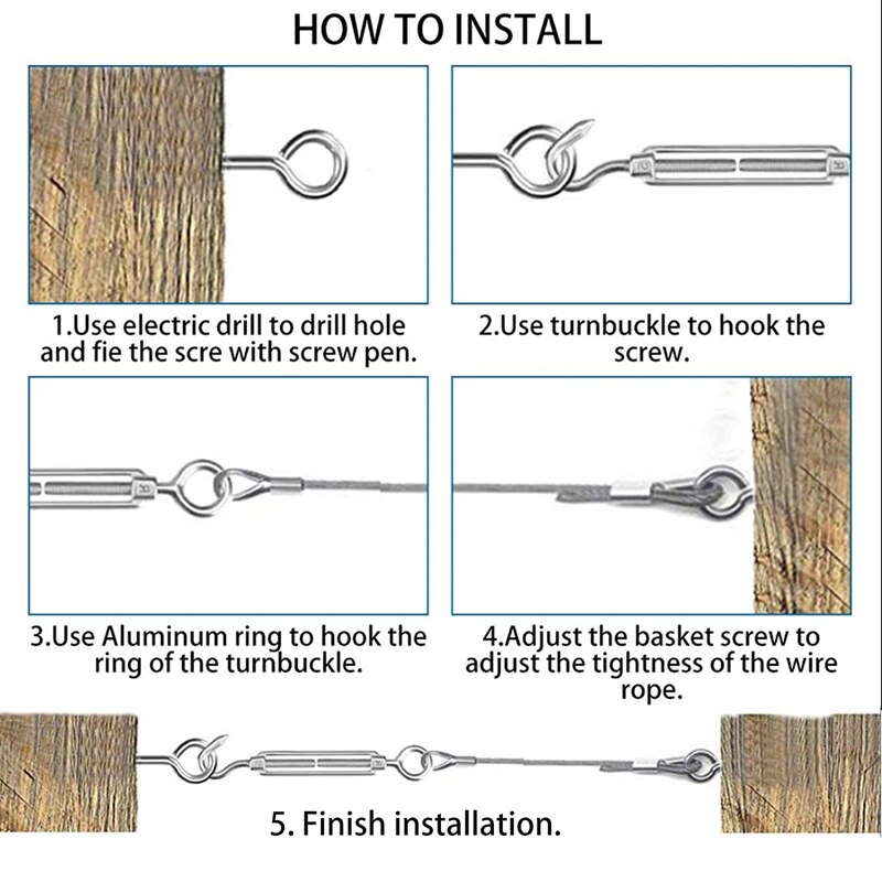 19Pcs Garden Wire Rope Turnbuckle Wire Tensioner Strainer Wire Eye Straps Wire Cable Kit Wire Fence Roll Kit